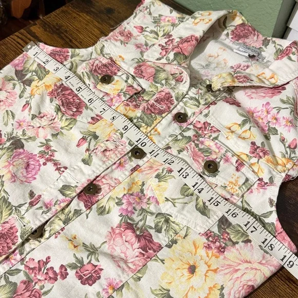 Vintage Floral Sleeveless Denim Vest Dress Jacket Jean Jacket - Picture 6 of 6